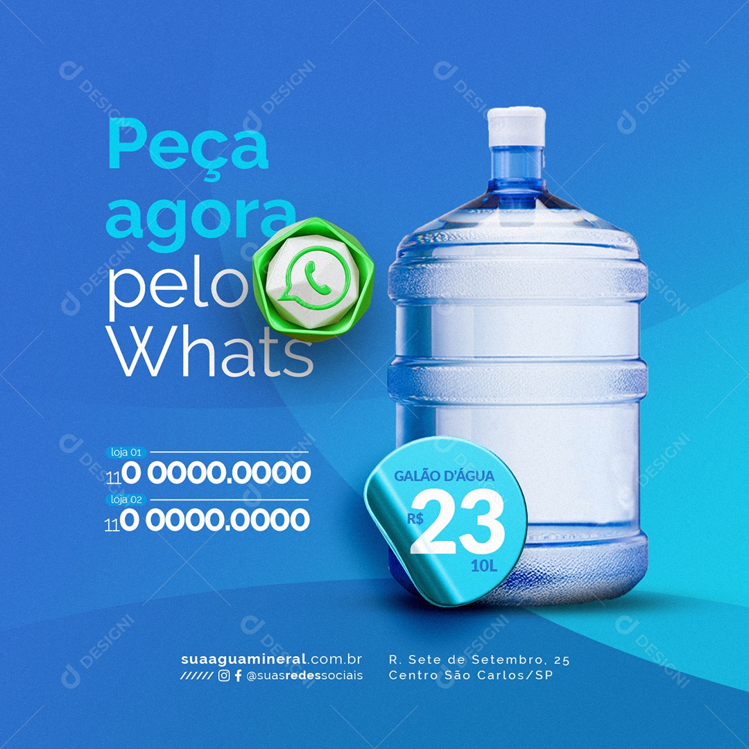 Distribuidora de Água Peça agora pelo Whats Galão Dágua Social Media PSD Editável