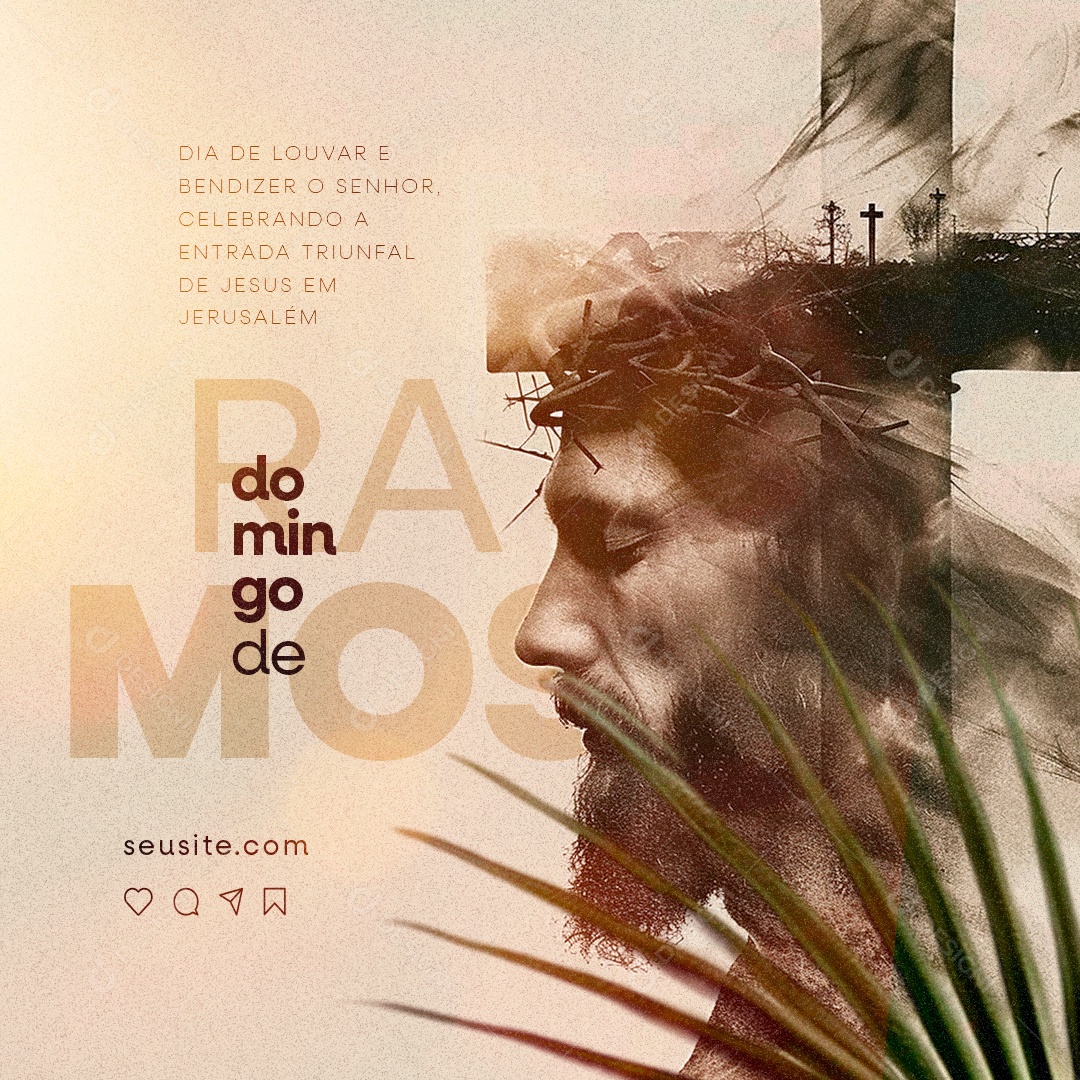 Domingo de Ramos Dia de Louvar e bendizer o senhor Social Media PSD Editável