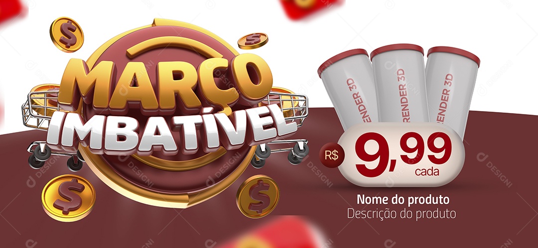 Banner Março Imbatível Supermercado produtos Social Media PSD Editável