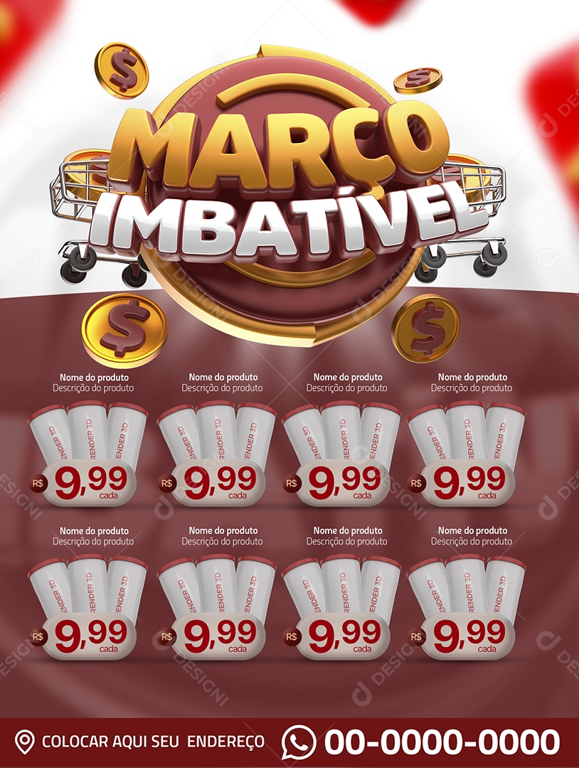 Março Imbatível Supermercado Encarte produtos Social Media PSD Editável