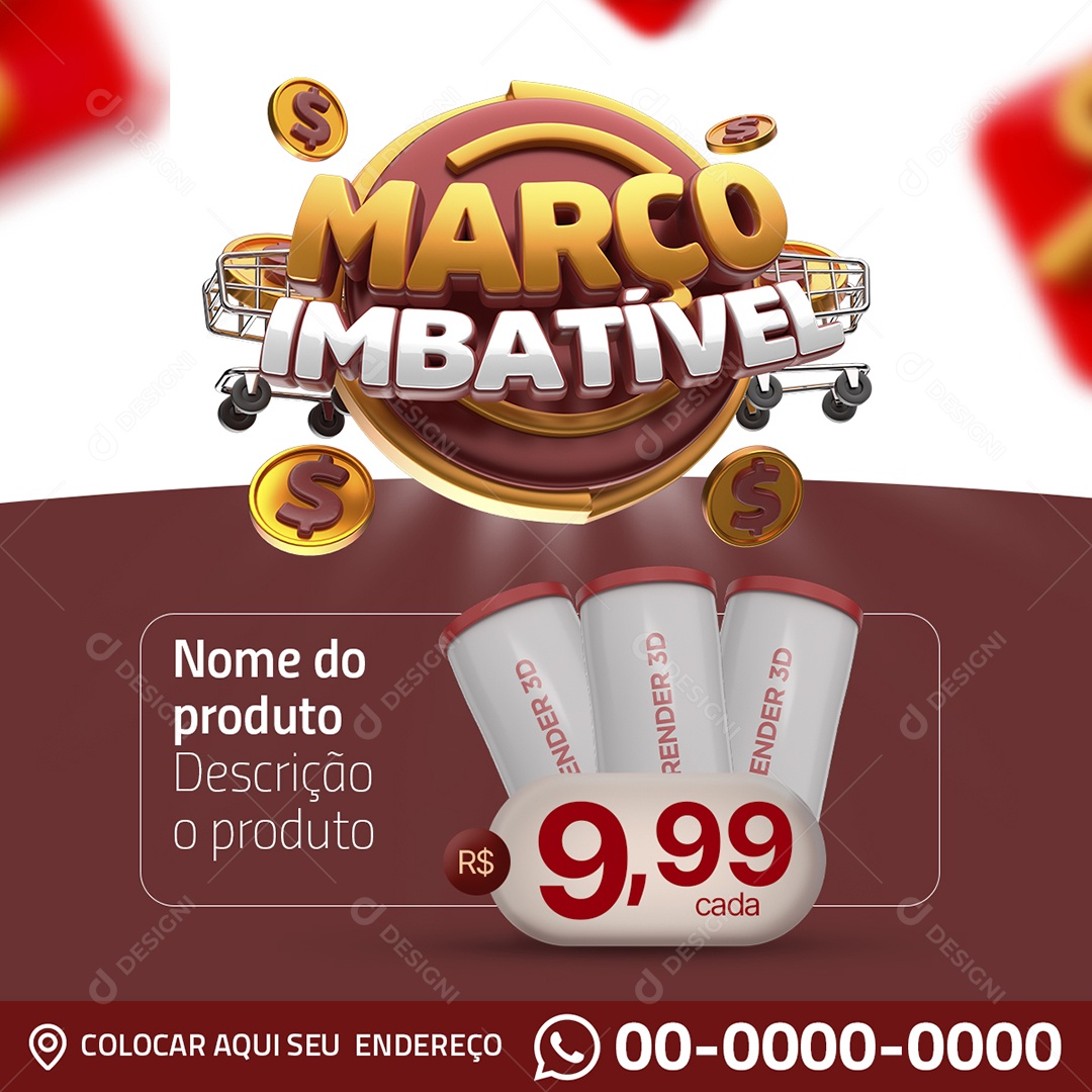 Março Imbatível Supermercado produto Social Media PSD Editável