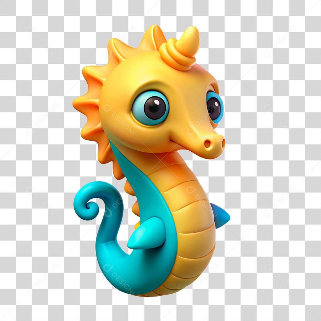 Mascote 3D Cavalo Marinho PNG Transparente