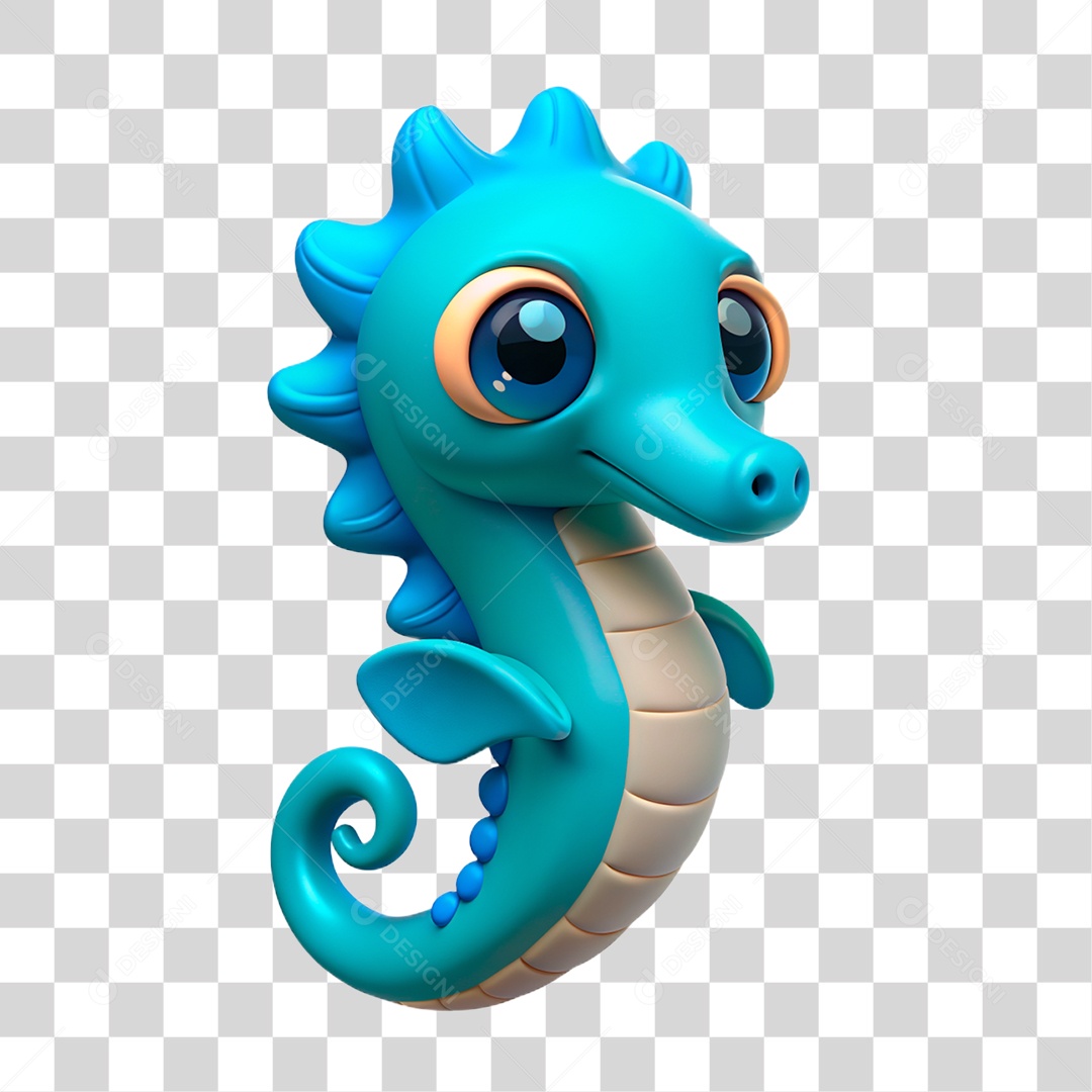Mascote 3D Cavalo Marinho PNG Transparente