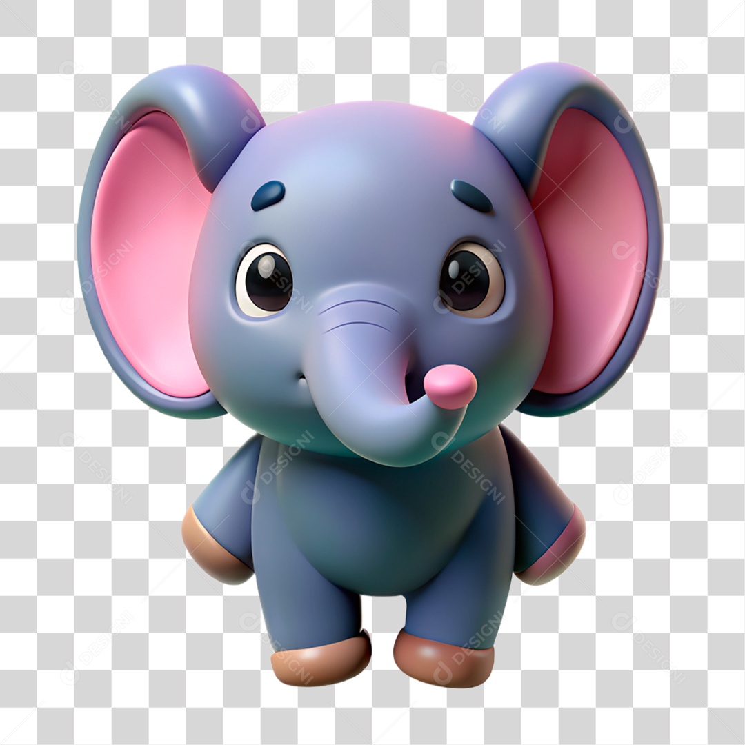 Mascote 3D Elefante PNG Transparente