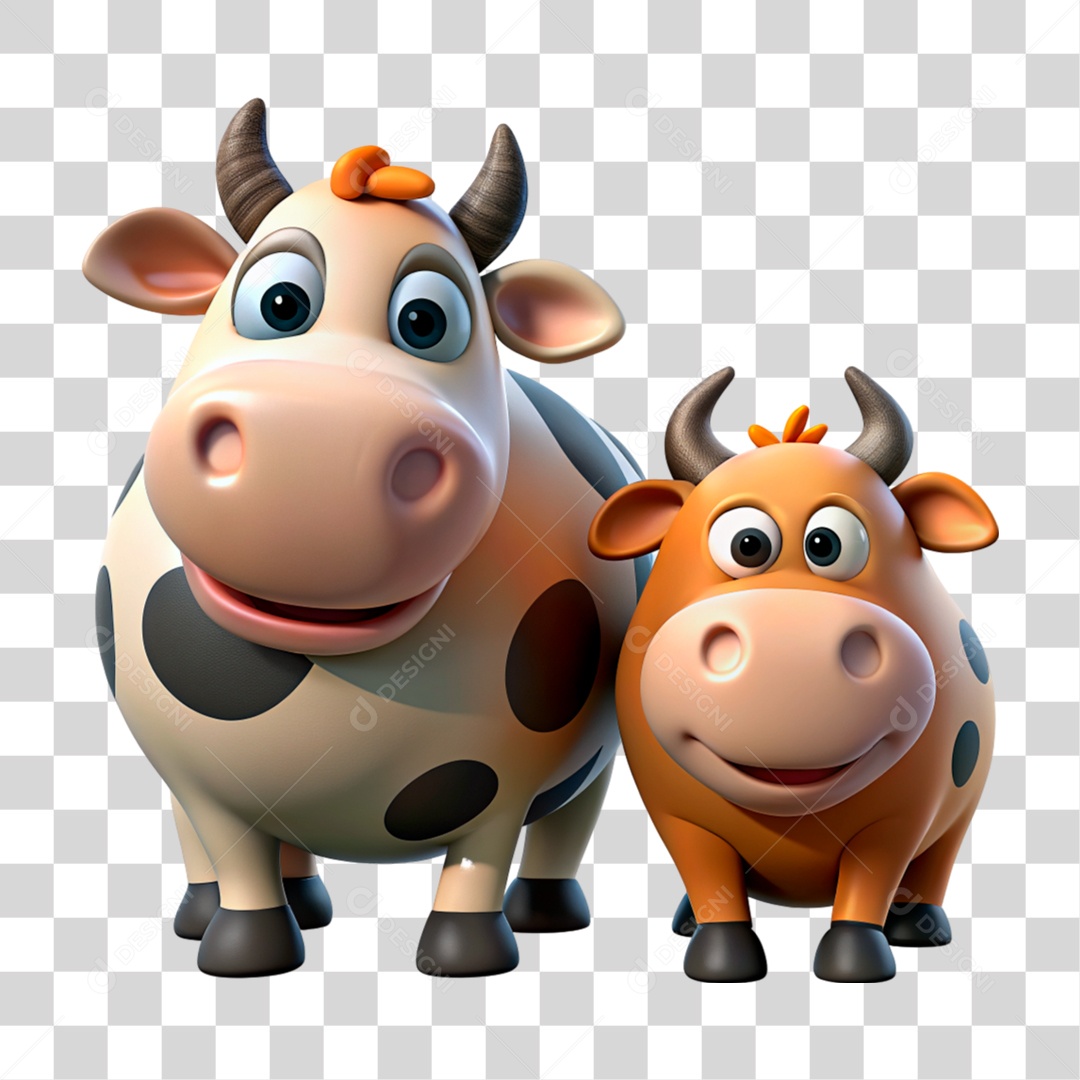 Mascote 3D Vacas Pintada PNG Transparente