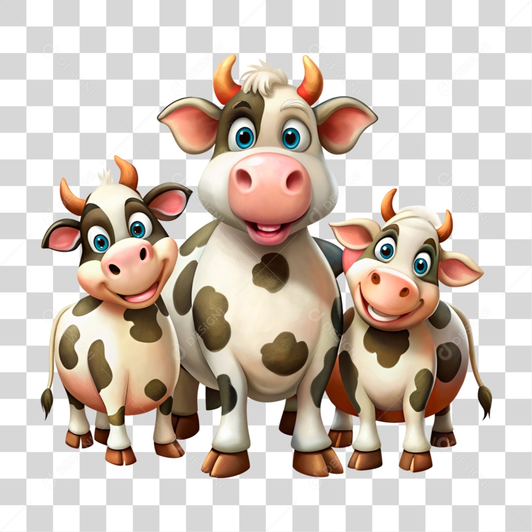 Mascote 3D Vacas Pintada PNG Transparente