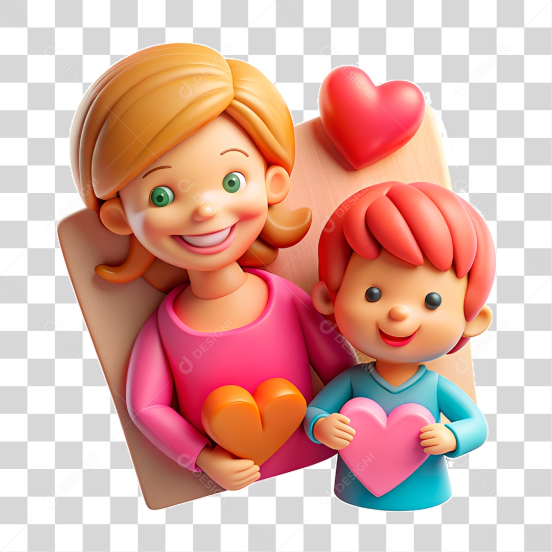 Personagem 3D Mãe e Filho PNG Transparente