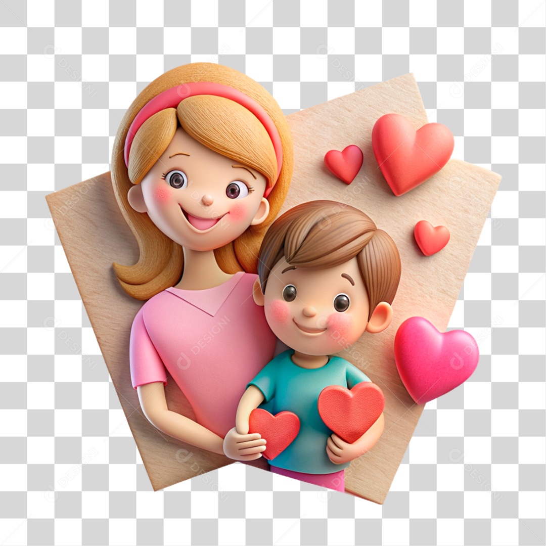Personagem 3D Mãe e Filho PNG Transparente