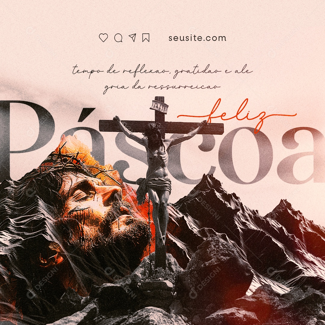 Feliz Páscoa tempo de reflexão gratidão e alegria de ressureição Social Media PSD Editável