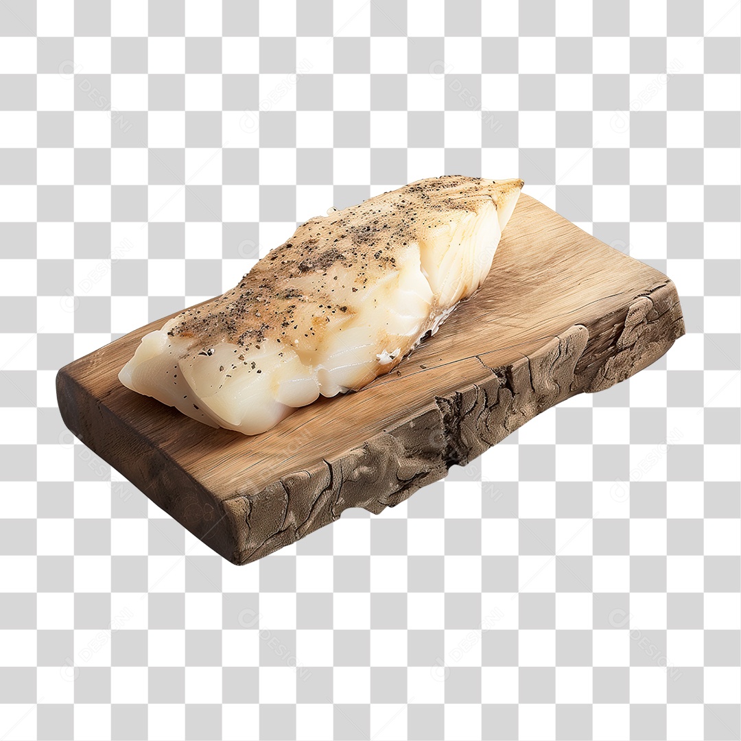 Peixe Bacalhau Salgado em Tábua de Madeira PNG Transparente