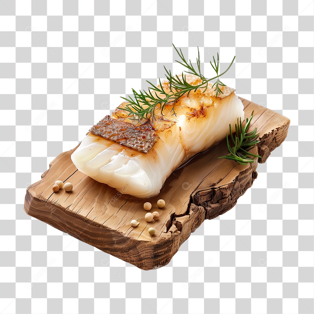 Peixe Bacalhau Salgado em Tábua de Madeira PNG Transparente