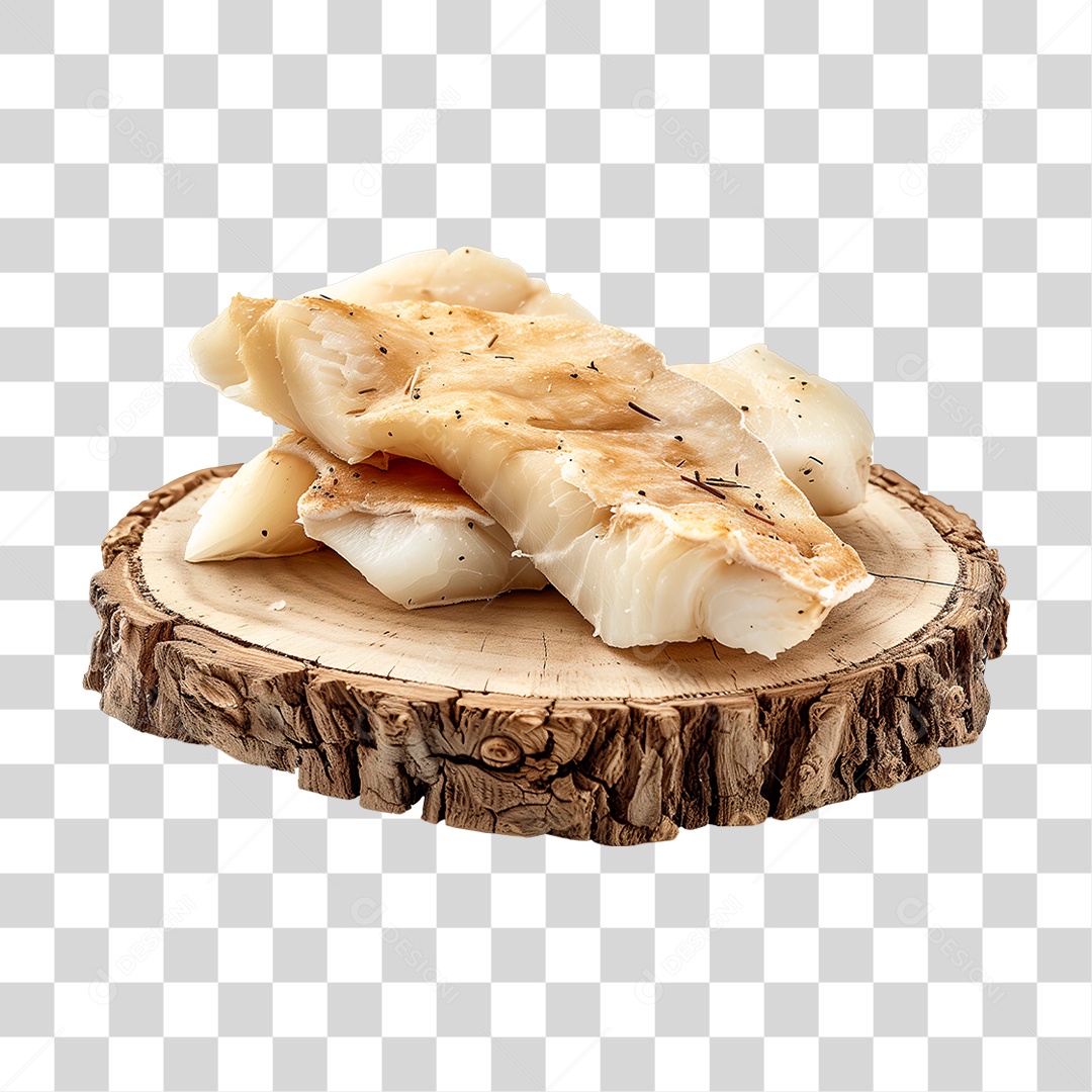 Peixe Bacalhau Salgado em Tábua de Madeira PNG Transparente