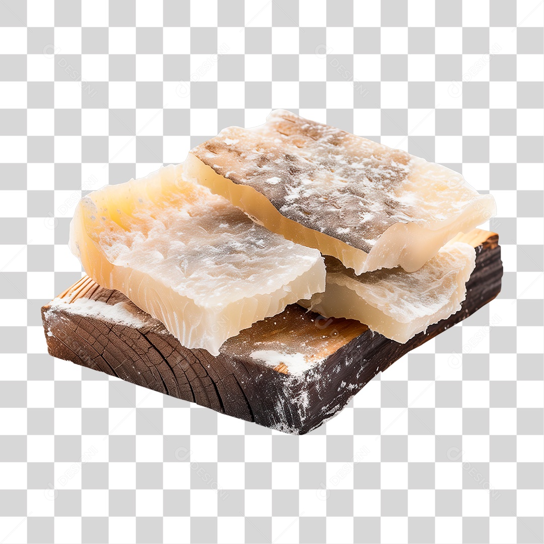 Peixe Bacalhau Salgado em Tábua de Madeira PNG Transparente
