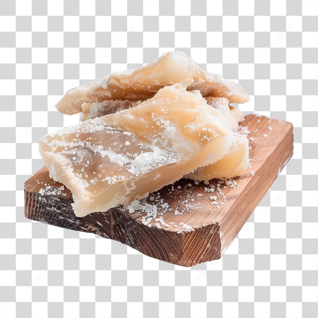 Peixe Bacalhau Salgado em Tábua de Madeira PNG Transparente