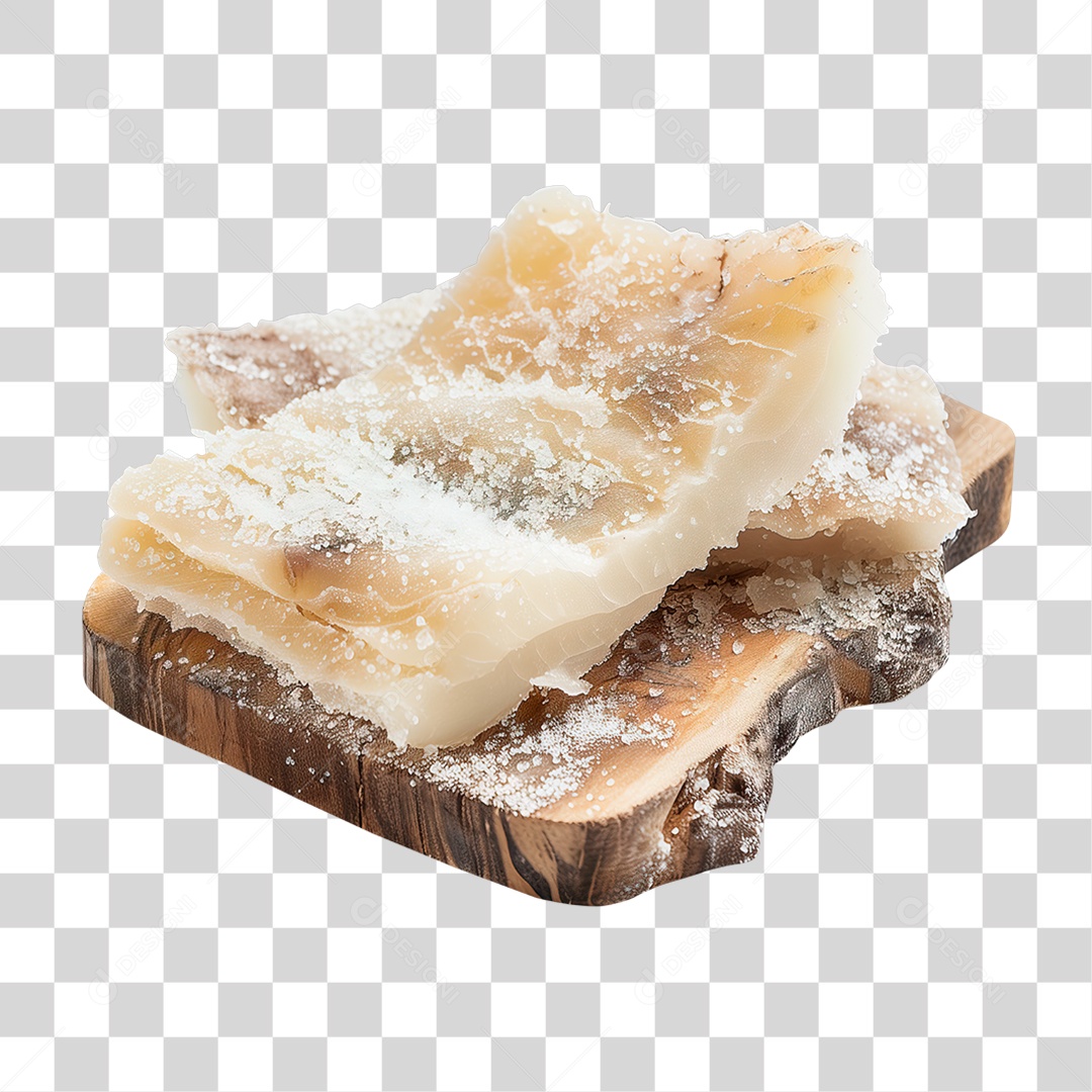 Peixe Bacalhau Salgado em Tábua de Madeira PNG Transparente