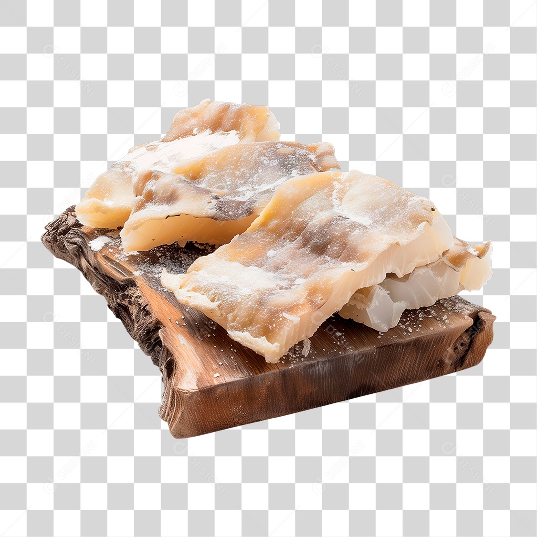 Peixe Bacalhau Salgado em Tábua de Madeira PNG Transparente