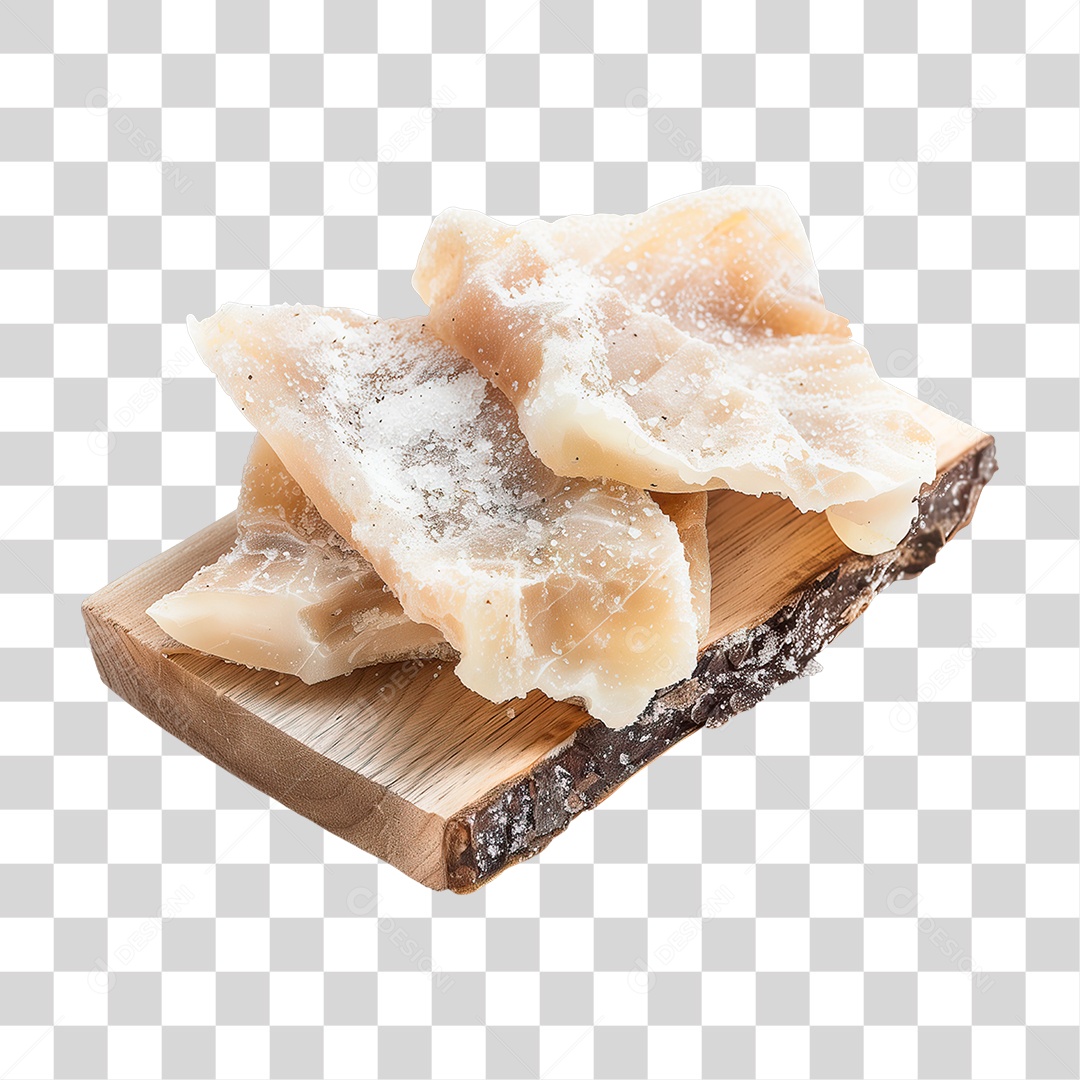 Peixe Bacalhau Salgado em Tábua de Madeira PNG Transparente