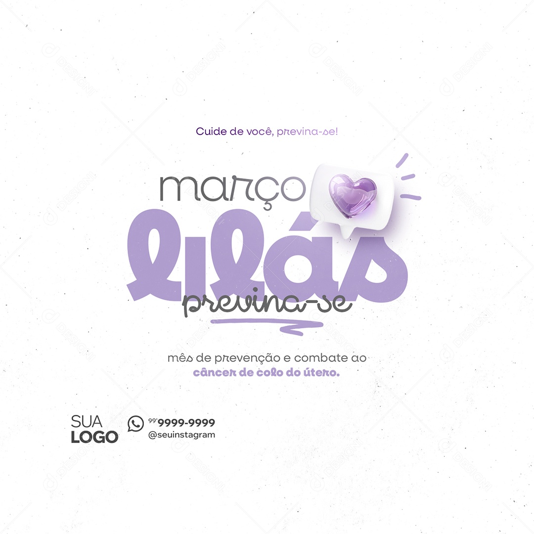 Março Lilás Previnase Cuide de Você Social Media PSD Editável