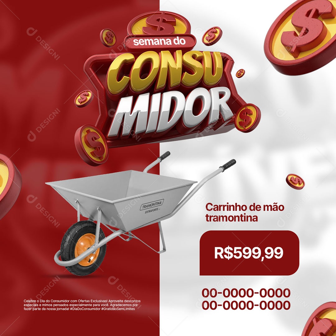 Semana do Consumidor Materiais de Construção Carrinho de Mão Social Media PSD Editável