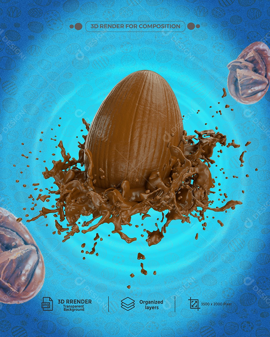 Ovo de Páscoa Elemento 3D Marron para Composição PSD