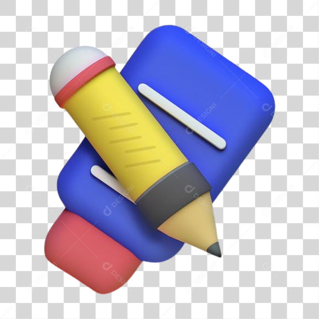 Elemento 3D Lápis e Borracha PNG Transparente