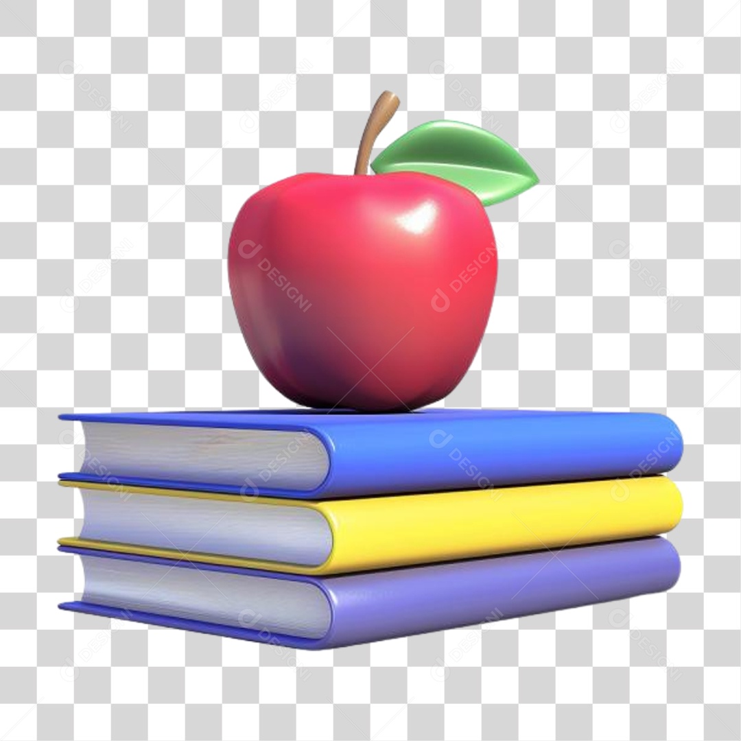 Livros e Maça PNG Transparente