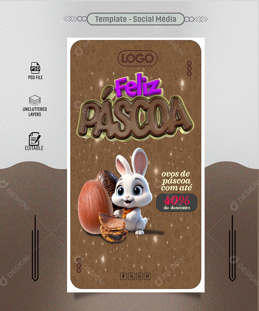 Feliz Páscoa Ovos com Até  40% de Desconto Social Media PSD  Editável