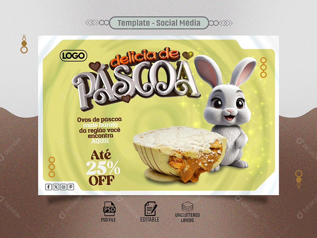 Banner Delicia de Páscoa Ovos mais Baratos da Região Social Media PSD Editável