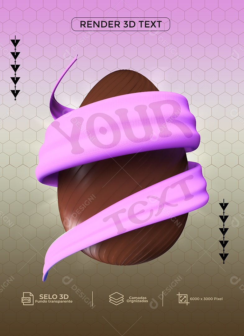 Ovo de Chocolate com Fita Elemento 3D para Composição PSD