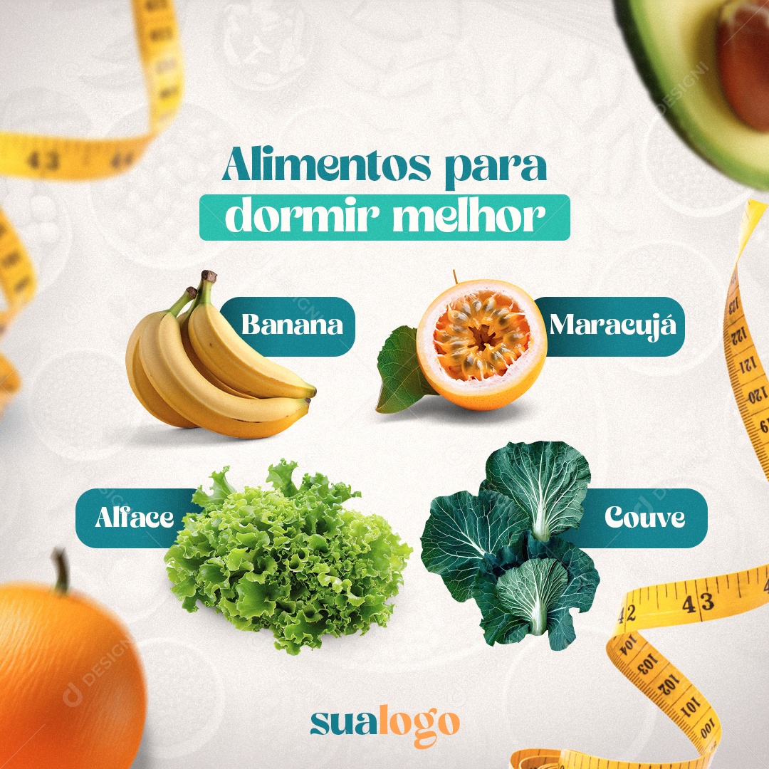 Nutricionista Alimentos para dormir melhor maracujá banana alface Social Media PSD Editável