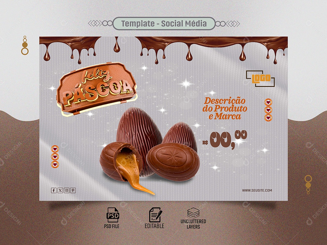 Feliz Páscoa Ovos em Descontos Social Media PSD Editável