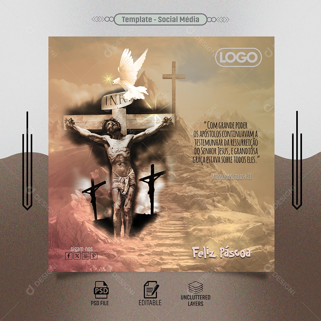 Páscoa 31 de Março com Grande Poder os Apóstolos Continuavam a Testemunha Social Media PSD Editável