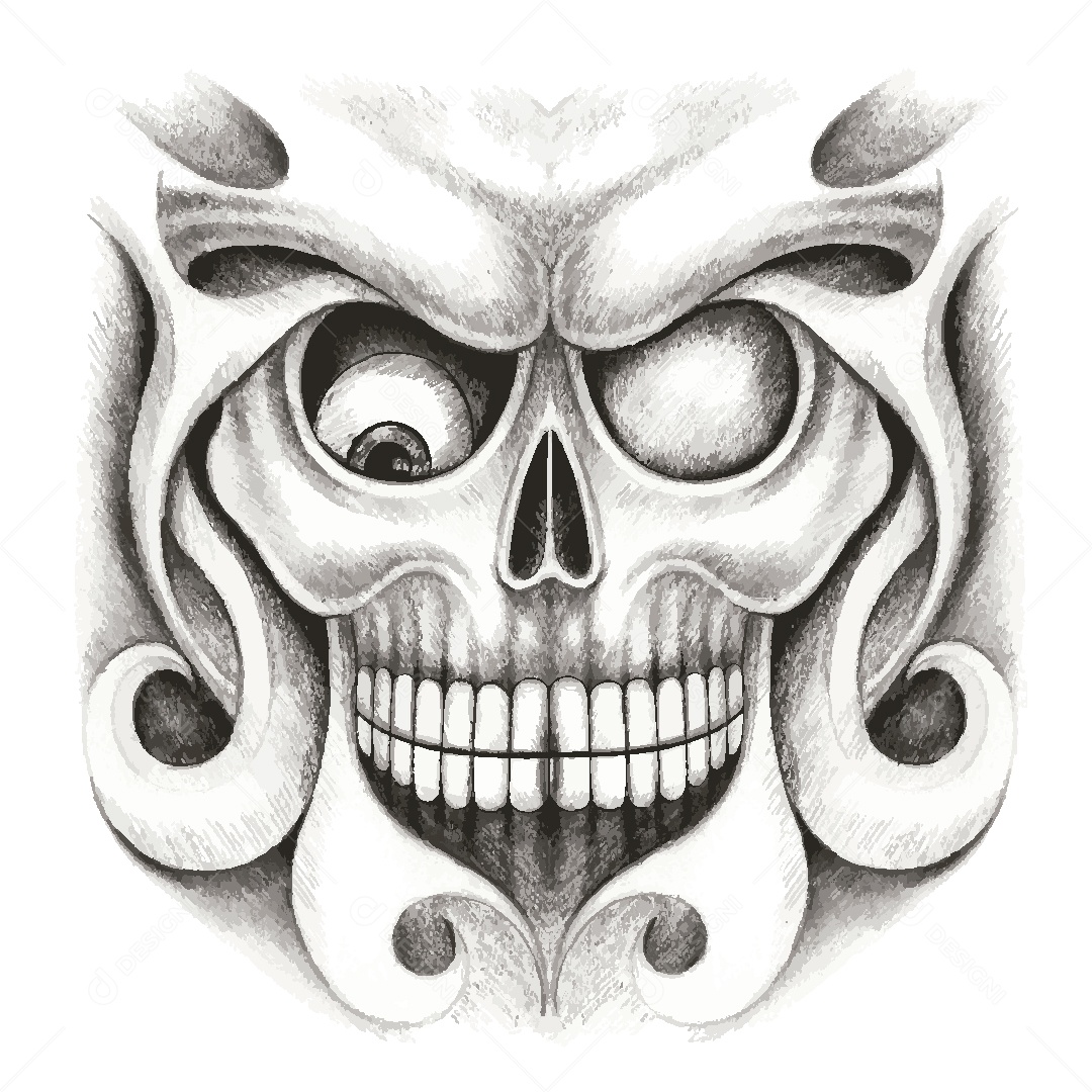 Desenho de Caveira Feito a Mão Vetor EPS