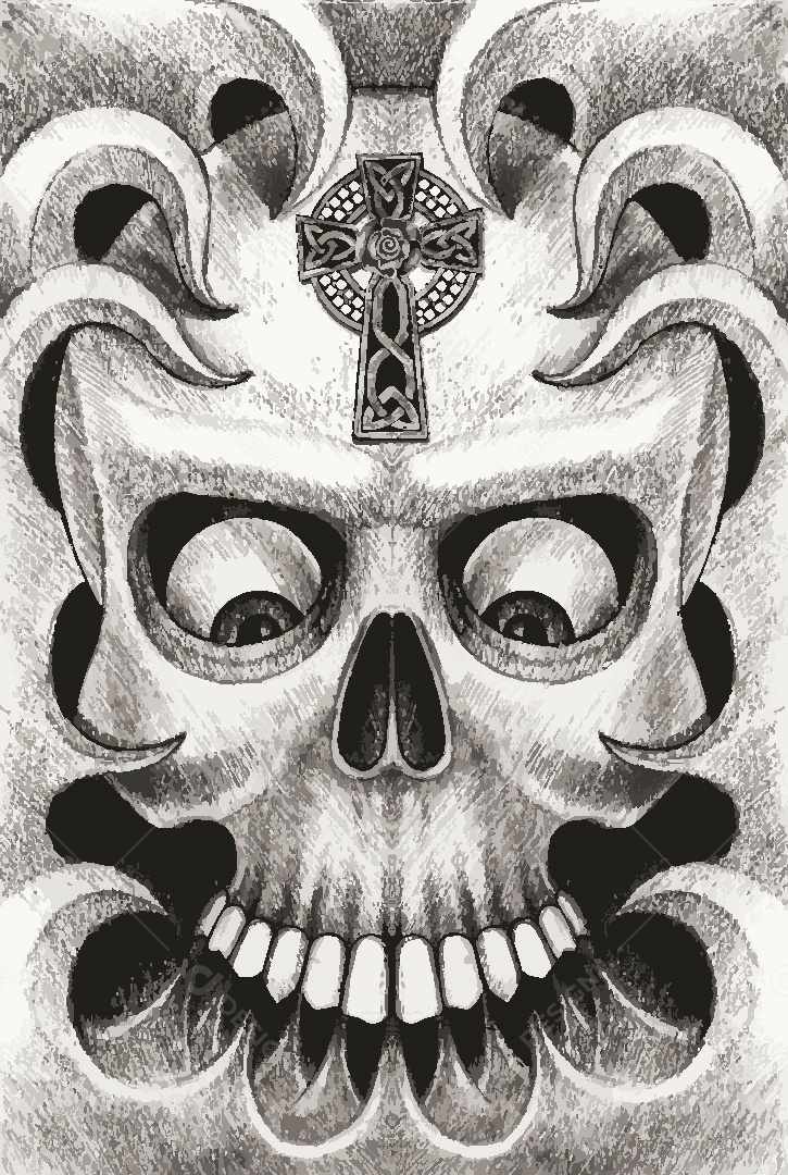 Estampa de Caveira Desenho Vetor EPS