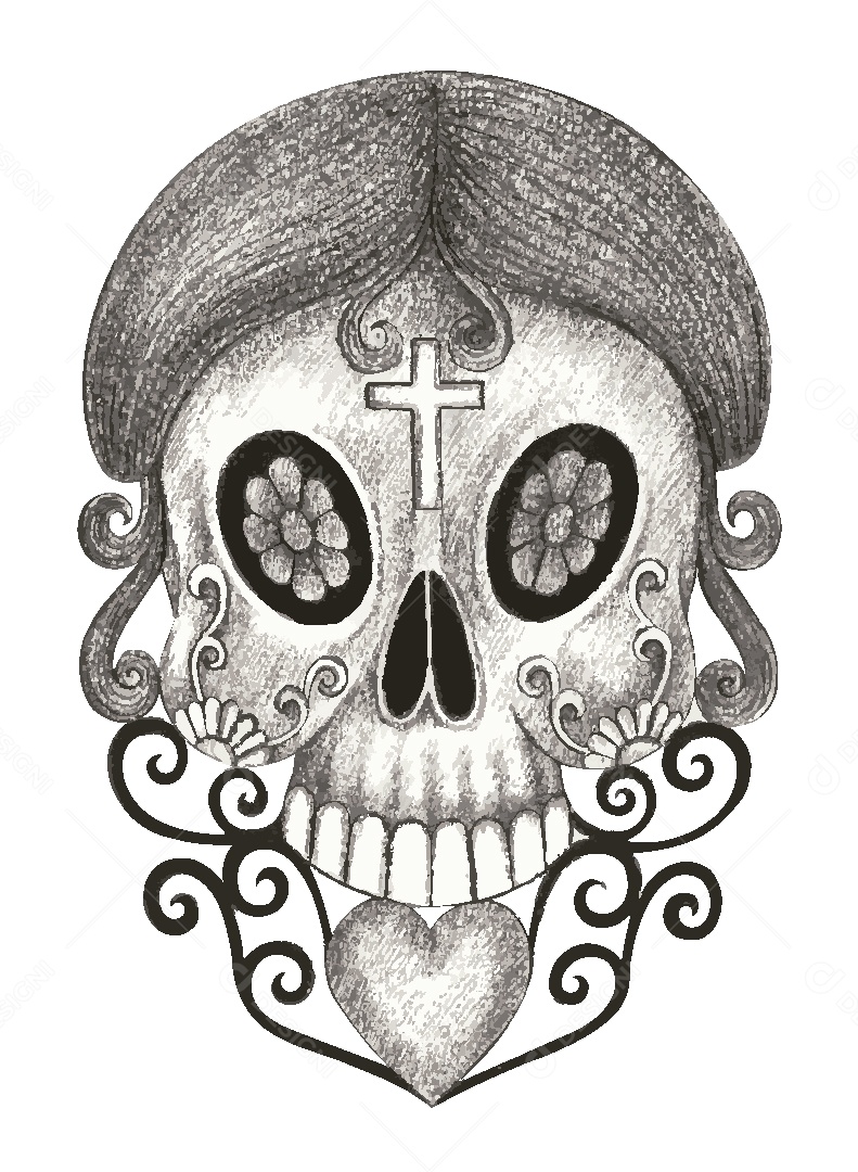 Estampa de Caveira Desenho Vetor EPS