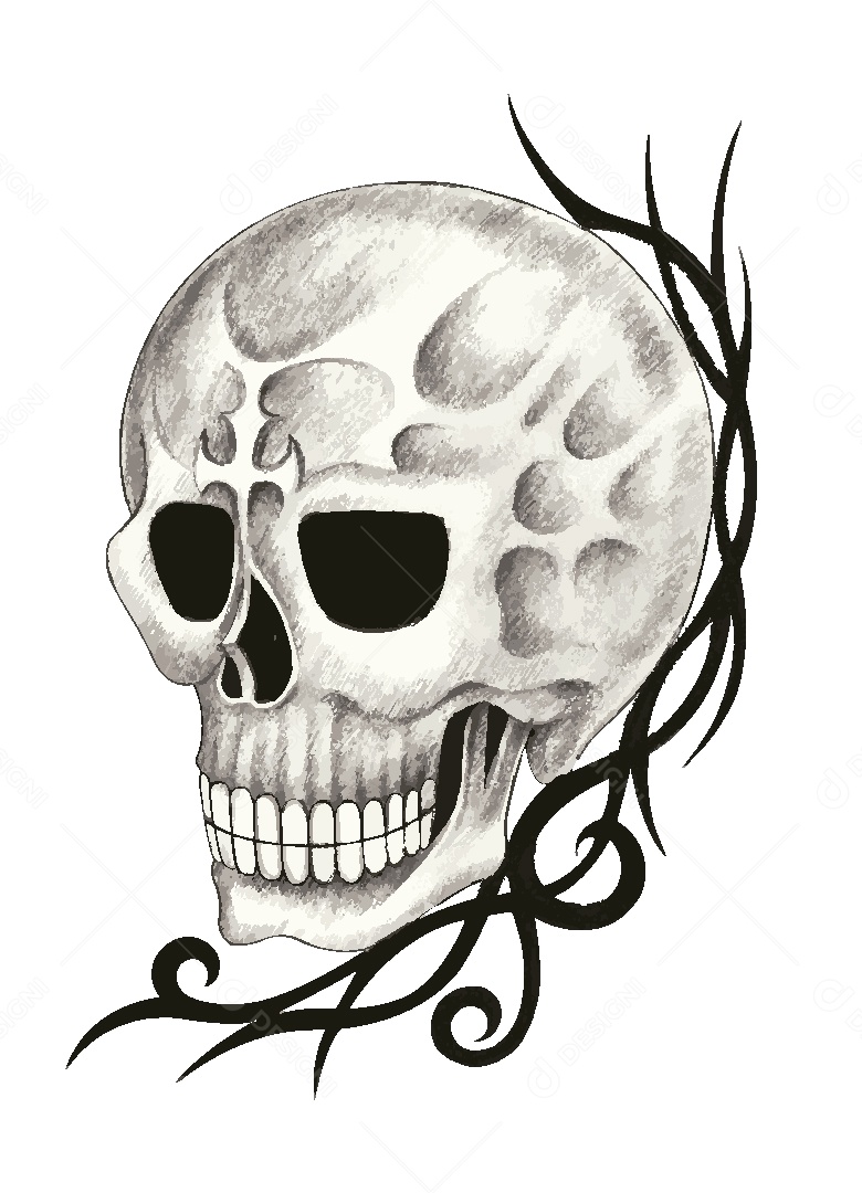 Estampa de Caveira Desenho Vetor EPS