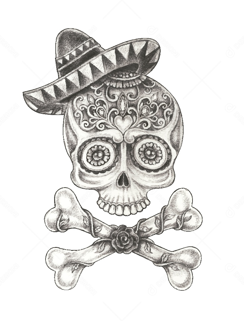 Estampa de Caveira Desenho Vetor EPS