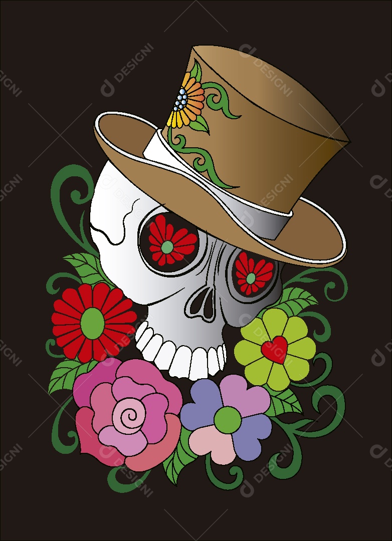 Estampa de Caveira Desenho Vetor EPS