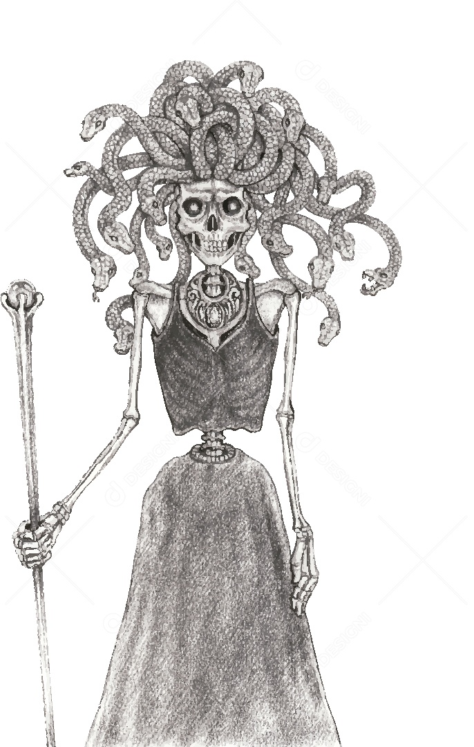 Desenho de Caveira Feminina Feito a Mão Vetor EPS