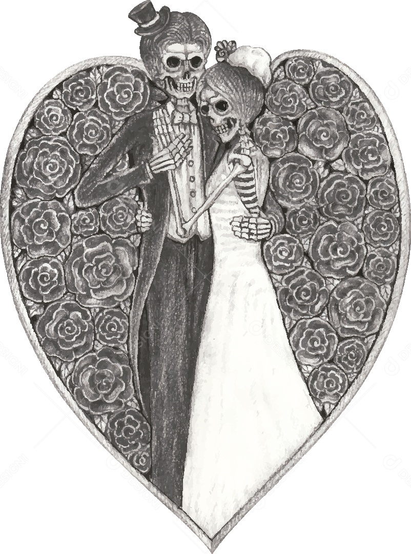 Desenho de Sereia Caveira Feito a Mão Vetor EPS