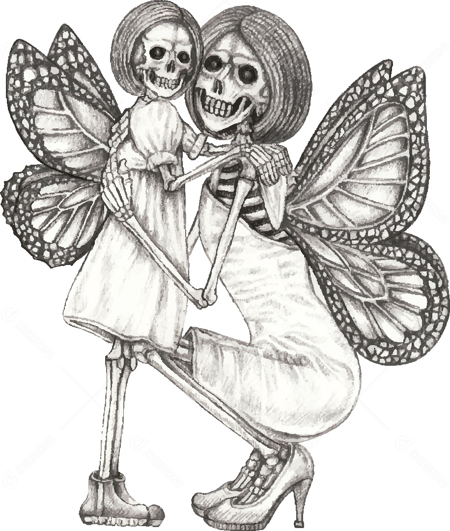 Desenho de Borboleta Caveira Feito a Mão Vetor EPS