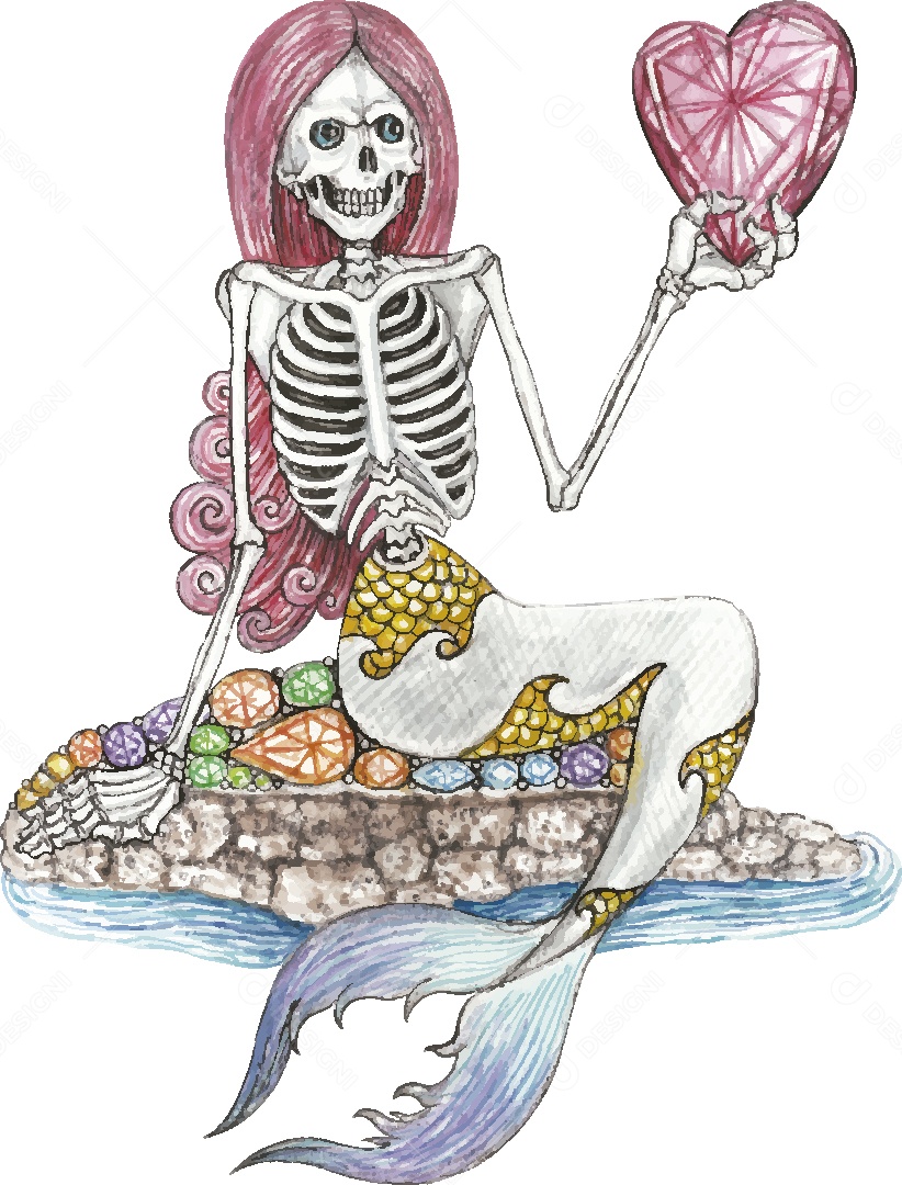 Desenho de Caveira Feminina Feito a Mão Vetor EPS