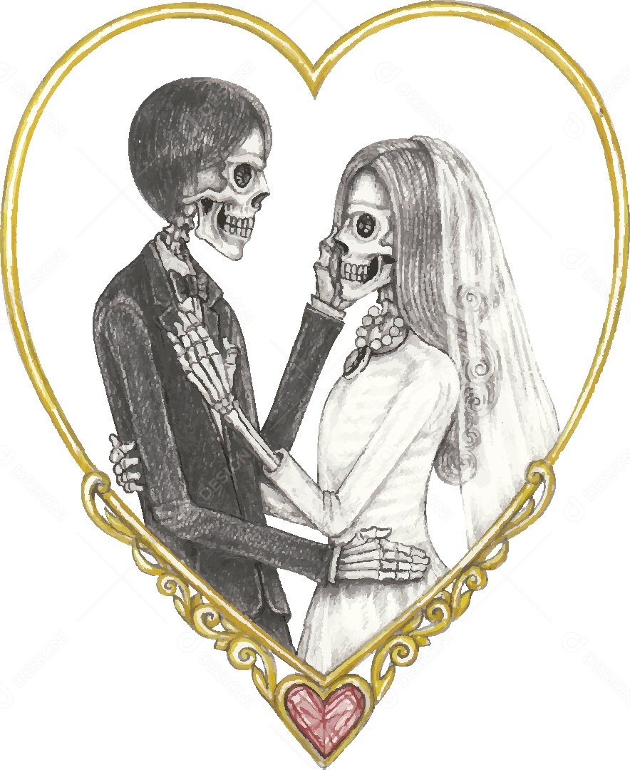 Desenho de Casal Caveira Feito a Mão Vetor EPS