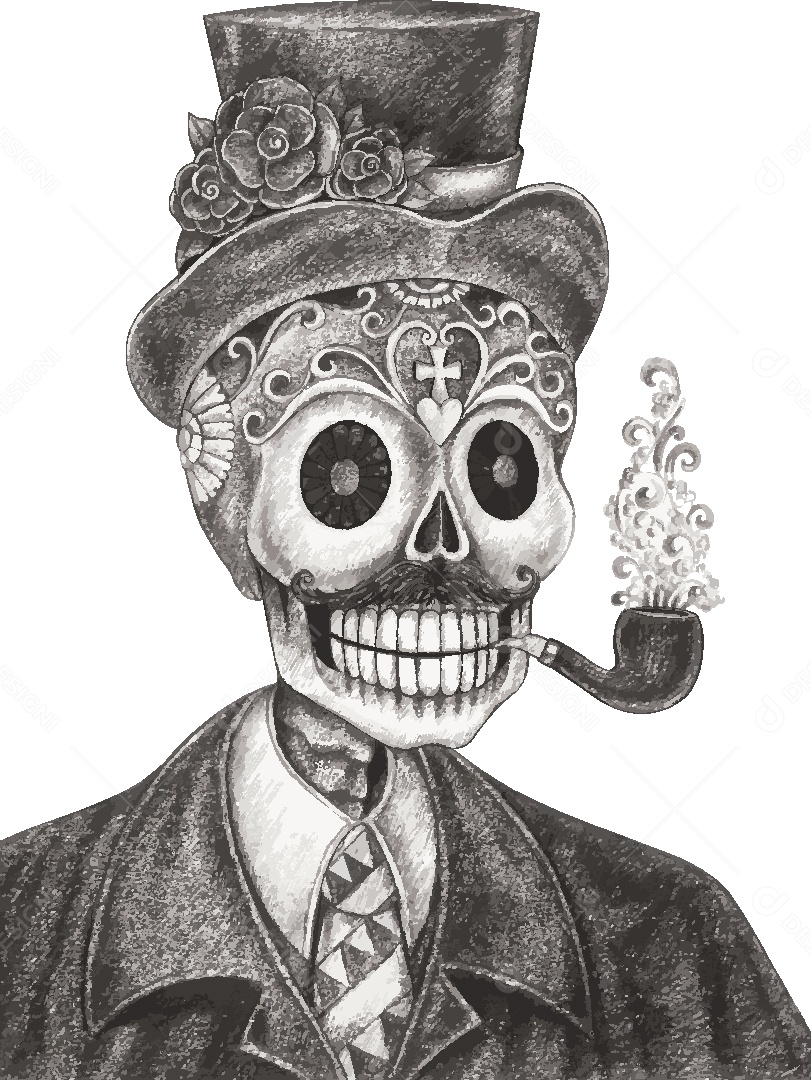 Estampa Caveira em uma Cruz Ilustração Vetor EPS