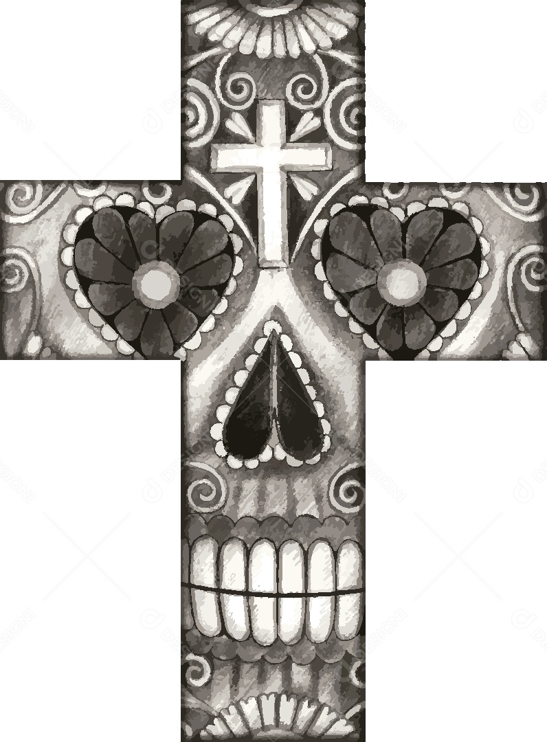 Estampa Caveira em uma Cruz Ilustração Vetor EPS