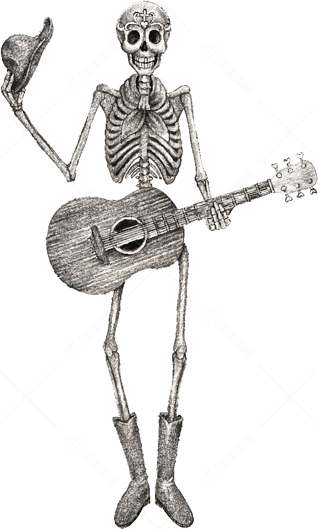 Estampa de Caveira com Violão Ilustração Vetor EPS