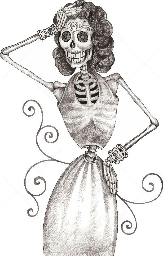 Estampa de Caveira Feminina Ilustração Vetor EPS