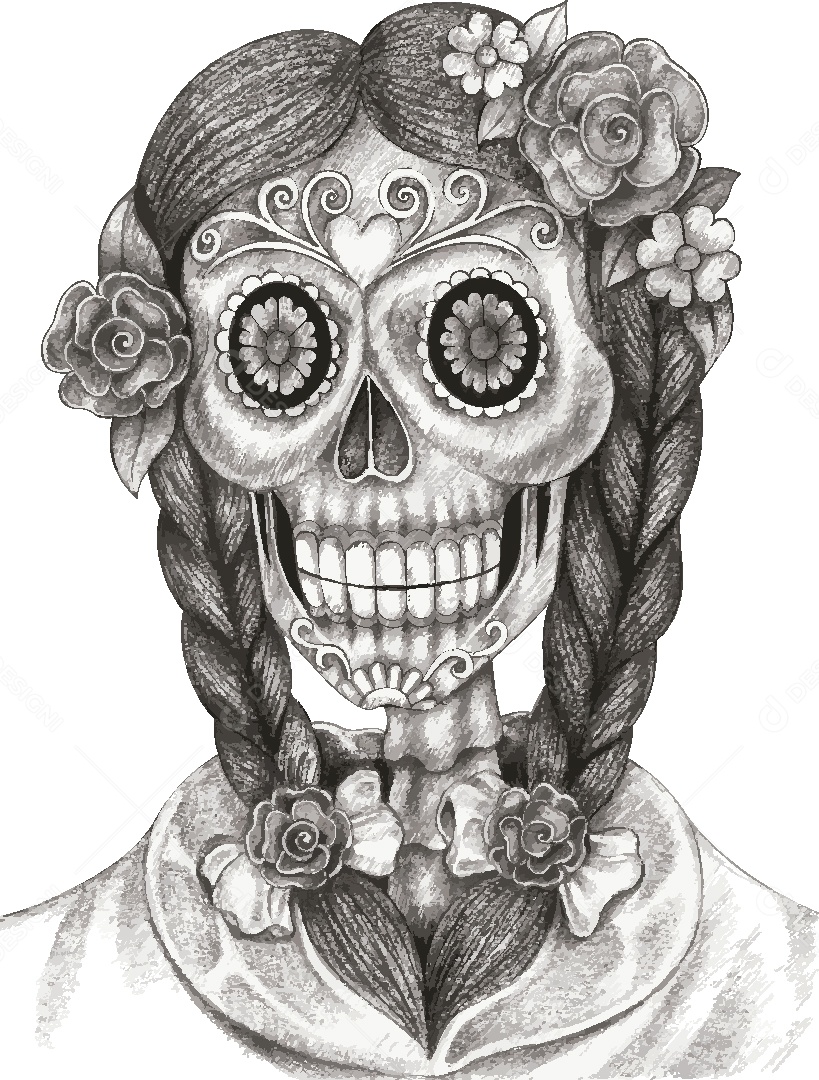 Estampa de Caveira Feminina Ilustração Vetor EPS