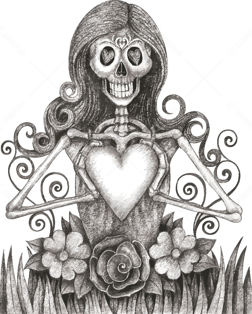 Estampa de Caveira Feminina Ilustração Vetor EPS