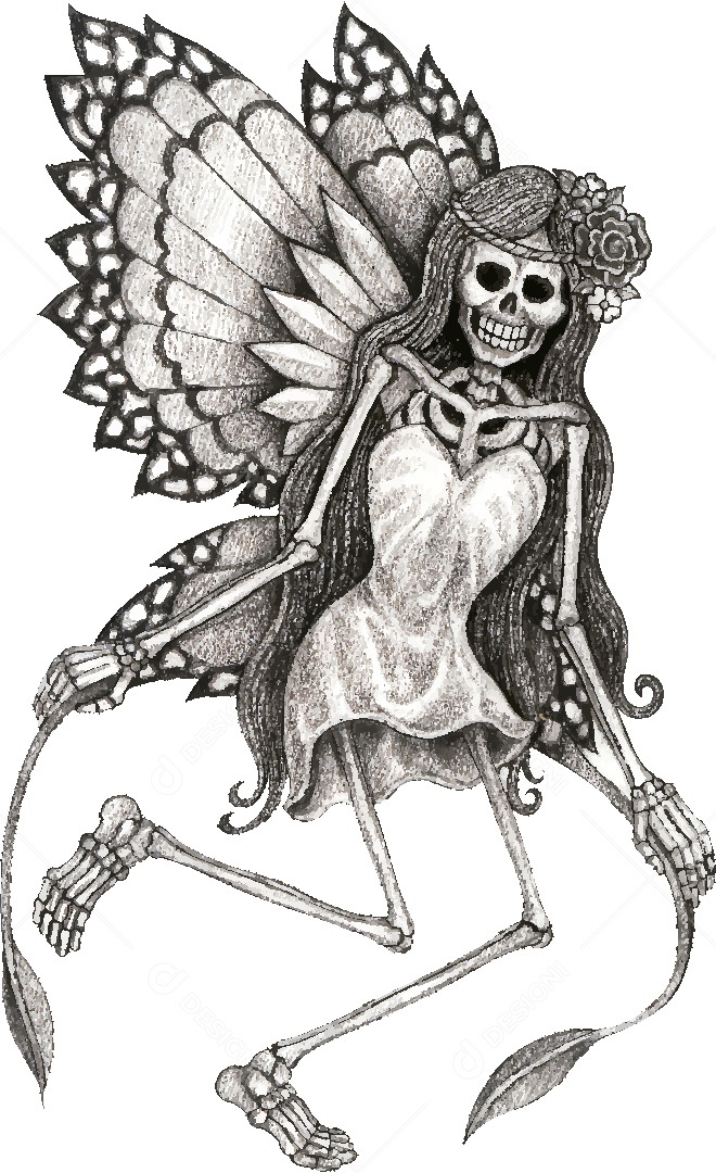 Estampa de Caveira Borboleta Ilustração Vetor EPS